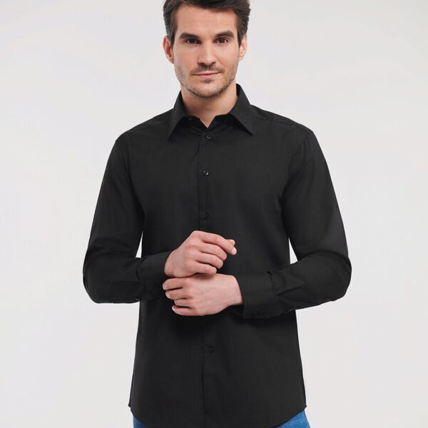 Long sleeve polycotton easycare fitted poplin shirt Thumbnail